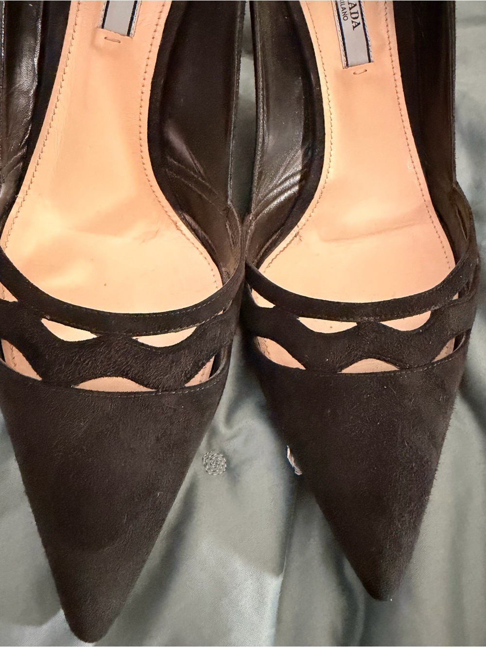 Prada Black Pointed Toe Cutout Suede Pumps - Picture 6 of 6
